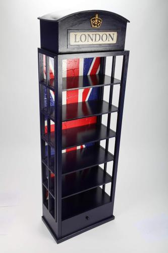 MEUBLE rangement design "Anglais" bois massif, look rétro, bleu, 150 cm