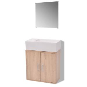Meuble salle de bain, complet avec vasque et robinet, beige
