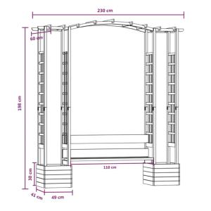 PERGOLA 230 cm en bois massif, avec banc et jardinières