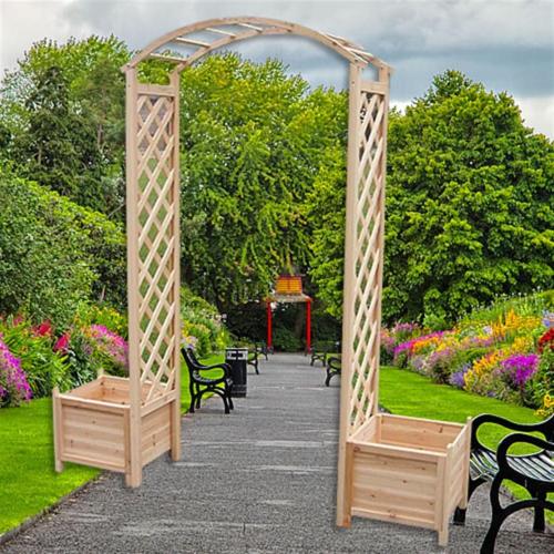 PERGOLA en pin naturel, 210 cm, avec bacs à plantes