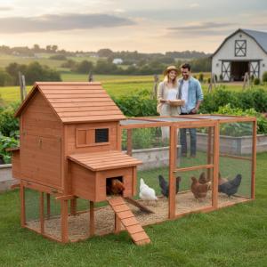 Poulailler XXL en Bois avec Grand Enclos et 4 Pondoirs – 310 cm