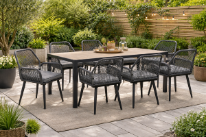 SALON de jardin ALLIANCE, 8 personnes, table 190 cm, fauteuils corde tressée