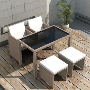 Salon de jardin résine tressée, gris/beige, 4 personnes