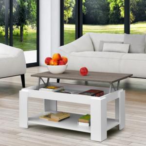 TABLE basse blanche, 100 cm, plateau relevable, couleur truffe, GALION