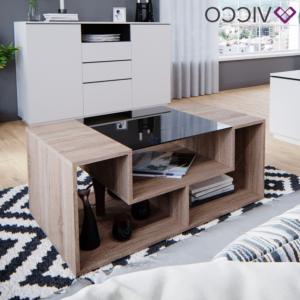 TABLE basse 100 cm, beige et plateau verre noir