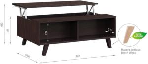 TABLE basse, 100 x 65 cm, plateau relevable, Wengué, modèle THALES