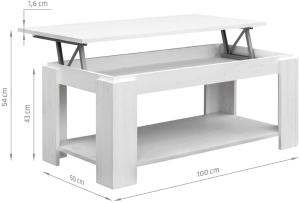 TABLE basse, blanc marbré gris, 100 cm, plateau relevable, GALION