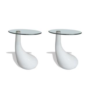 TABLE basse fibre de verre, blanc brillant, lot de 2 