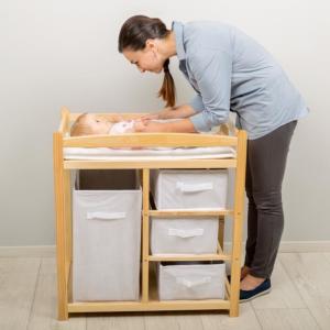 Commode Table à langer bébé en bois naturel, avec paniers