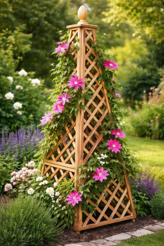 Obélisque treillage en bois de mélèze pour plantes grimpantes, 185 cm