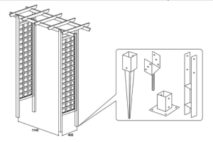 PERGOLA en EPICEA massif, largeur 160 cm, modèle TORROX