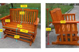 Banc à bascule 125 cm en bois massif – Dossier ergonomique & accoudoirs