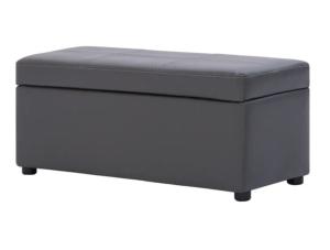 Bancs coffre et pouf, cuir gris, lot de 3