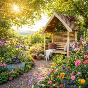 Banc de jardin-tonnelle en bois – Abri extérieur 2 places avec toit