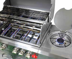 BARBECUE grand luxe INOX 5 brûleurs + plancha et accessoires