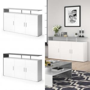 BUFFET bas 160 cm, gris béton ou anthracite - blanc, modèle MARIN