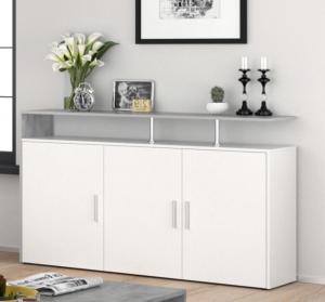 BUFFET bas 160 cm, gris béton - blanc, modèle MARIN