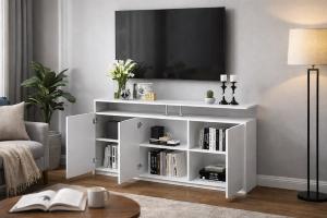 Commode buffet bas 160 cm 3 portes – MARIN – Gris béton ou Anthracite / Blanc
