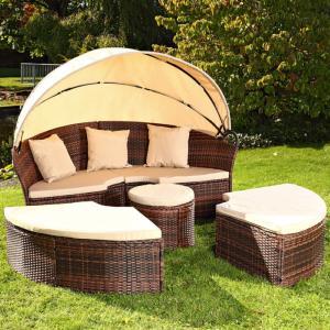Canapé de jardin rond modulable en résine tressée, 10 coloris