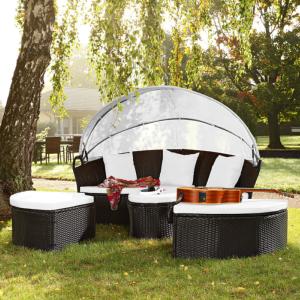 Canapé de jardin rond modulable en résine tressée, 10 coloris