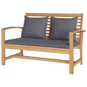 Salon de jardin en teck massif 6 places avec 2 canapés, fauteuils et table basse – coussins anthracite