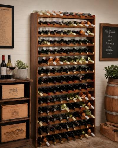 CASIER A VIN en pin massif brun pour 135 bouteilles