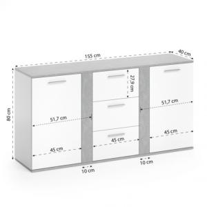 BUFFET bas gris béton - blanc, 155 cm, modèle MILAN