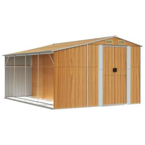 ABRI de jardin métal galvanisé imitation bois , auvent range buches, 10,15 m²