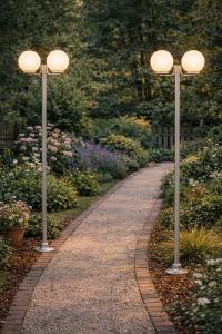 Lampadaires d'extérieur inox, moderne, 2 têtes, 220 cm, lot de 2