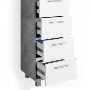 Meuble 5 tiroirs, pour salle de bain, gris béton, blanc, modèle CORBEL