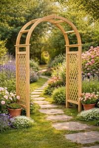 Arche de jardin bois massif 245 cm avec treillis – Modèle ALEOS