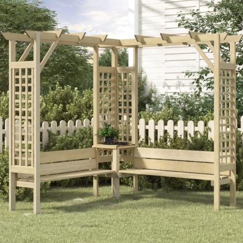 PERGOLA d'angle en bois massif, avec bancs