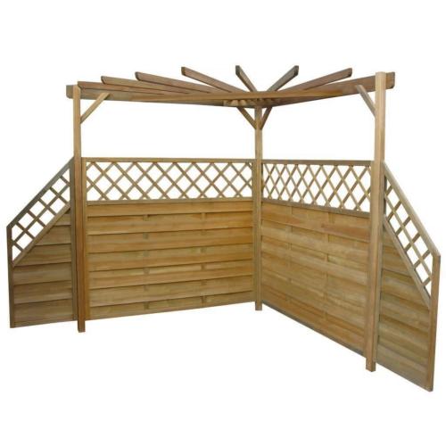 PERGOLA d'angle en bois, 260 x 260 x 225 cm, avec panneaux