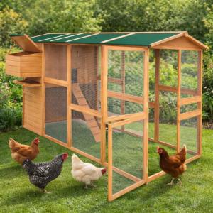 Poulailler clapier XXL en bois avec nichoir et enclos grillagé – 300 cm