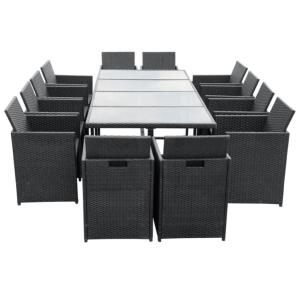 Salon de jardin résine tressée noir, LUXE, 12 fauteuils, modèle RIO