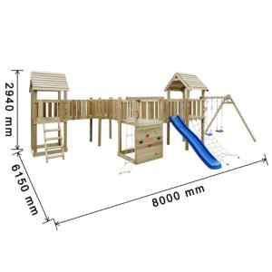 Station de jeux multi-activités, bois massif, 800 x 620 cm