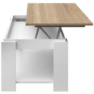 TABLE basse blanche, 100 cm, plateau relevable, couleur chêne, GALION