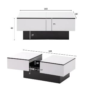 TABLE basse, 100 cm, extensible, blanc/noir avec rangement