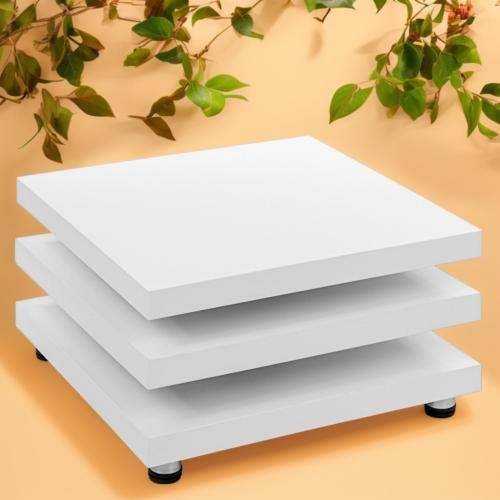 TABLE basse pivotante, 3 plateaux, modèle FIRE,  blanc mat
