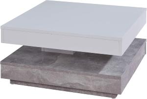 TABLE basse, pivotante, 2 niveaux, blanc  gris béton, MIRAGE