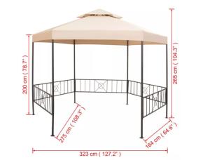 Tonnelle de jardin hexagonale, acier, 325 cm