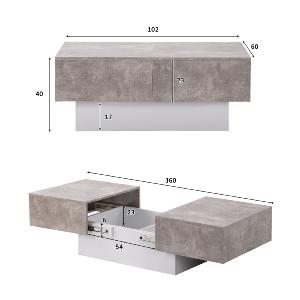 TABLE basse, 100 cm, extensible, blanc, gris béton avec rangement