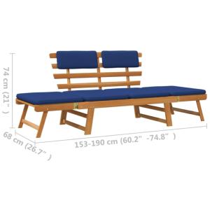 Banc de jardin convertible, en acacia avec coussins bleu