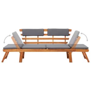 Banc de jardin convertible, en acacia avec coussins gris