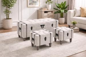 Bancs rustique de rangement gigogne, bois massif, lots de 3