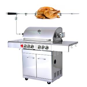 BARBECUE GRAND LUXE INOX, 6 brûleurs, avec plancha et tournebroche