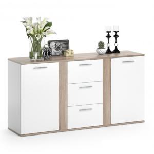 BUFFET bas, coloris chêne - blanc, 155 cm, modèle MILAN