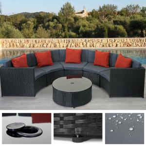 SALON de jardin résine tressée, semi-circulaire, anthracite