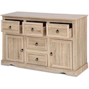 Commode bois naturel, 5 tiroirs, style campagnard