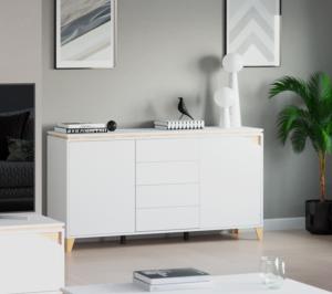 BUFFET bas sur pieds, blanc, 160 cm, modèle ELEGANT